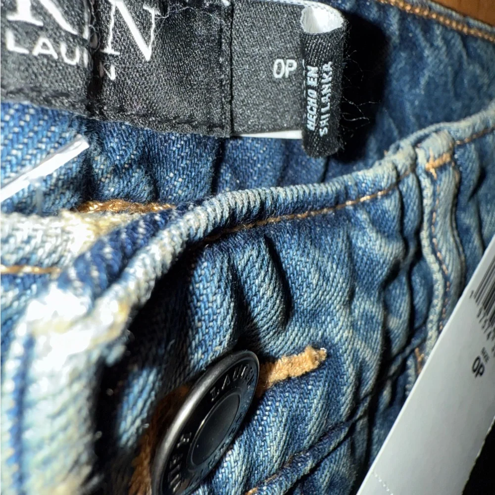 Ralph Lauren Women Size 0 Petite High Rise Flare Denim Jeans Expossed Button New - Picture 10 of 16